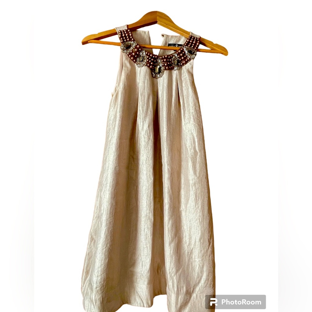 Alexia Admor NY Sz S Beaded & Jewelled Ivory Satin Trapez Cocktail Dress.